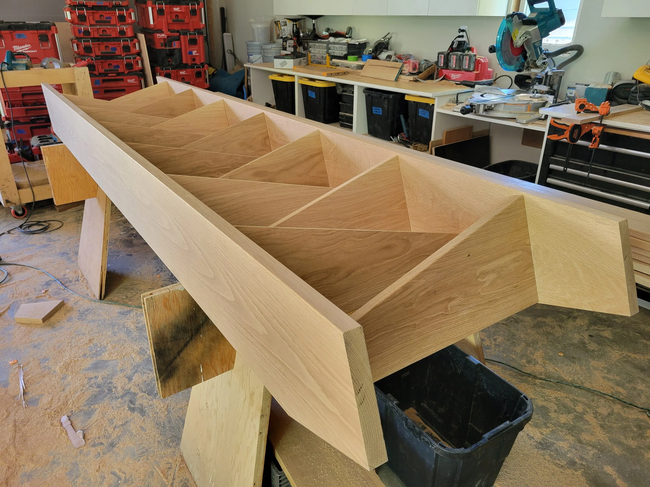 Custom milled white oak loft ladder assembled unstained
