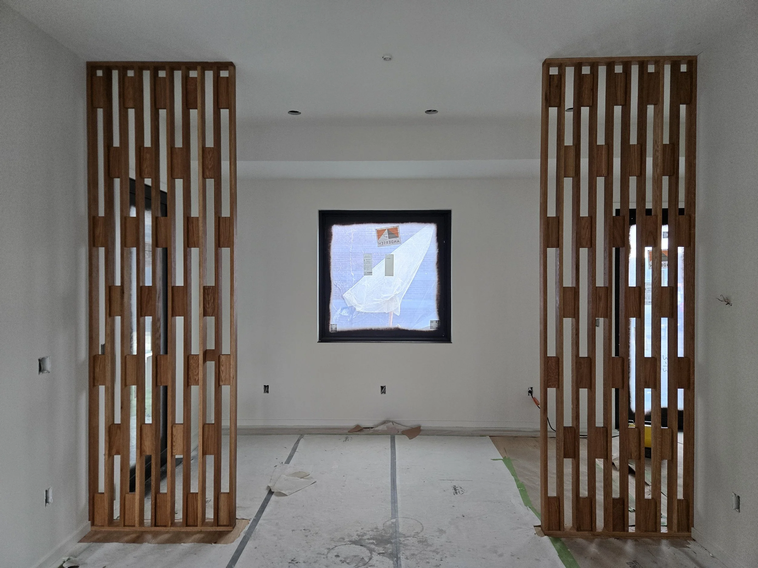 Finished and installed white oak feature walls