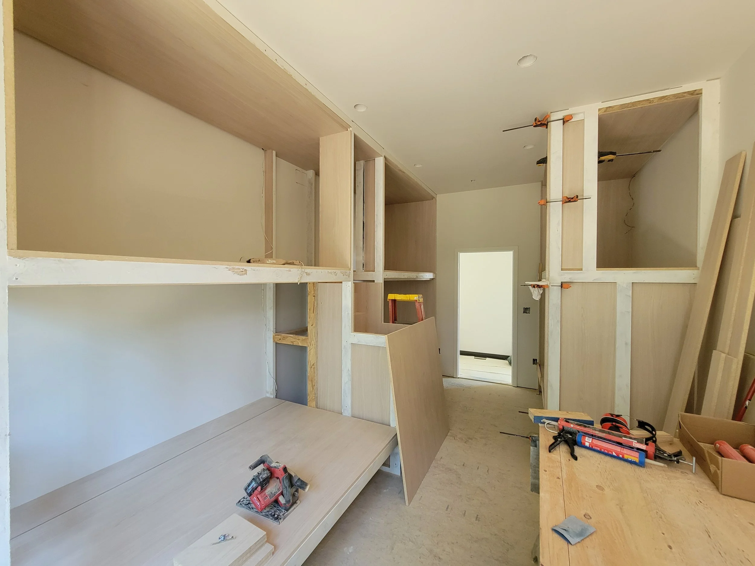 Custom built-in bunkbeds in progess