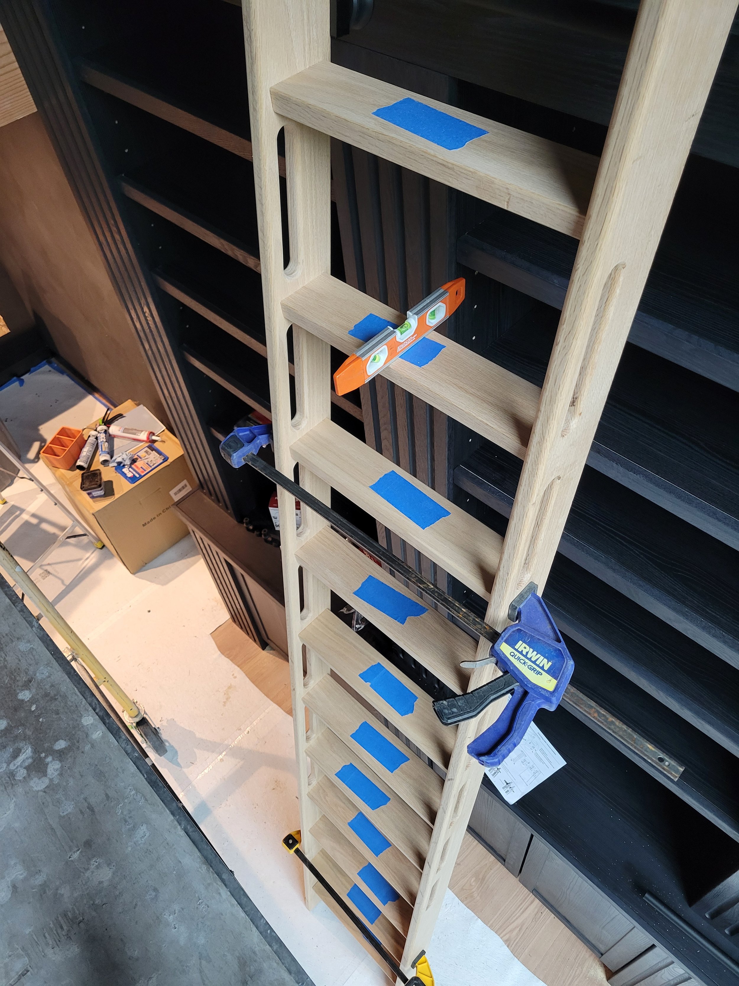 Custom milled red oak library ladder 