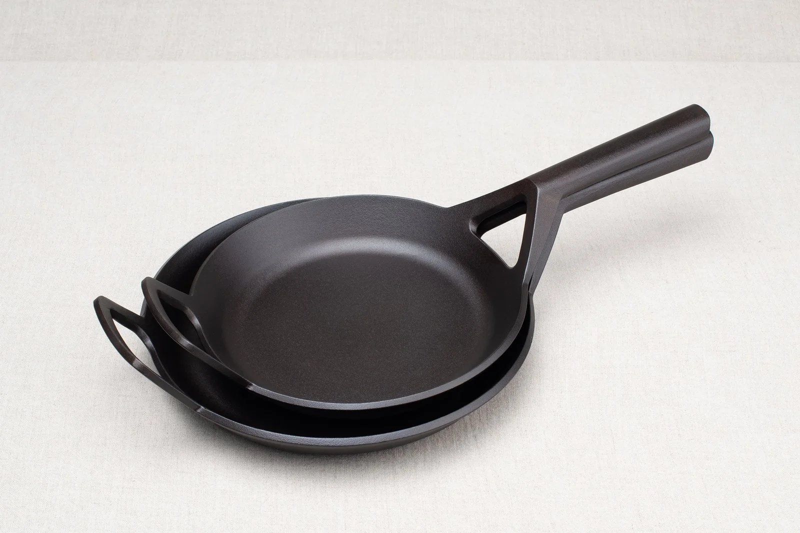 Borough Furnace cast iron frying skillet bundle — 9-inch and 10.5-inch skillets stacked together