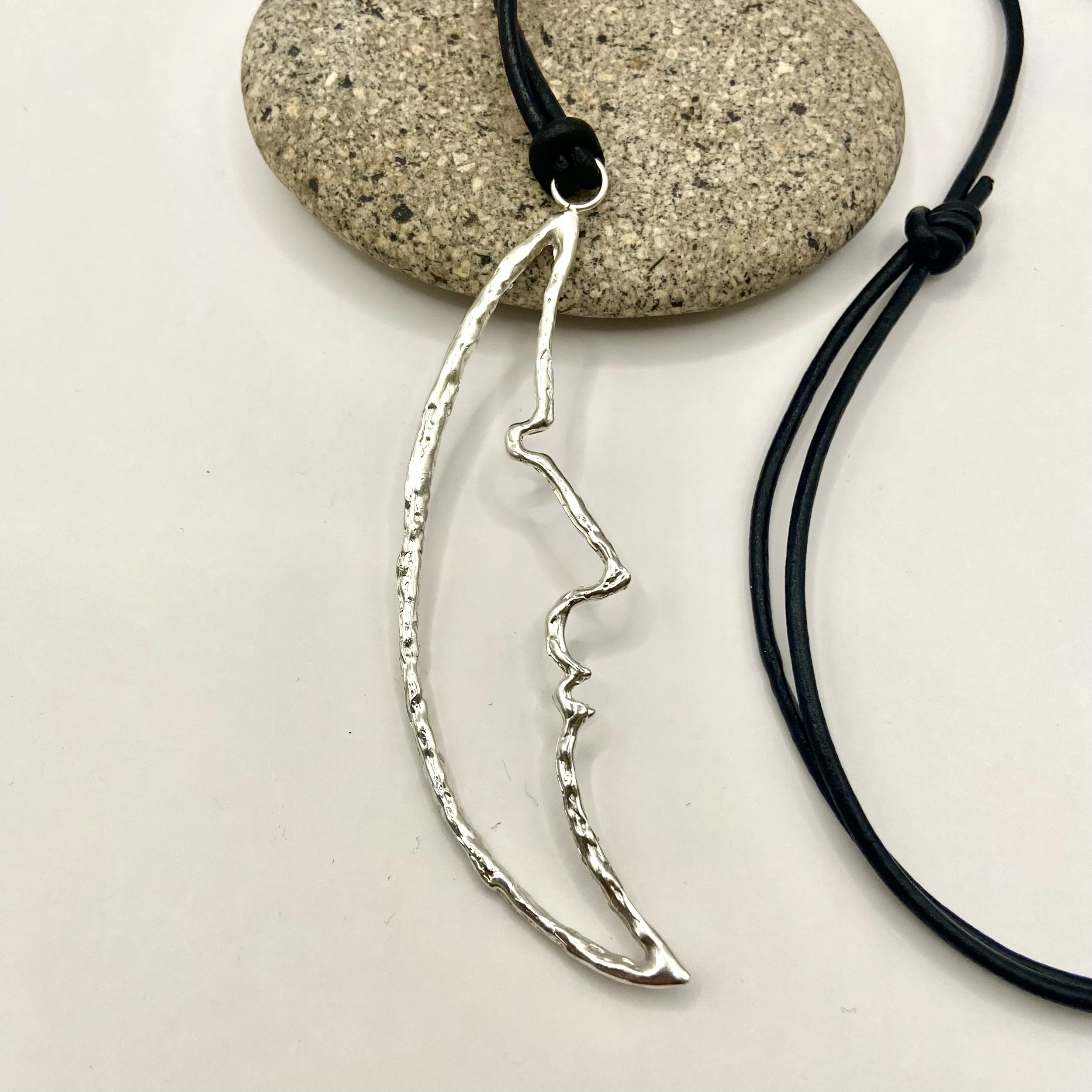 Sterling Silver Crescent Moon Pendant with Leather Cord