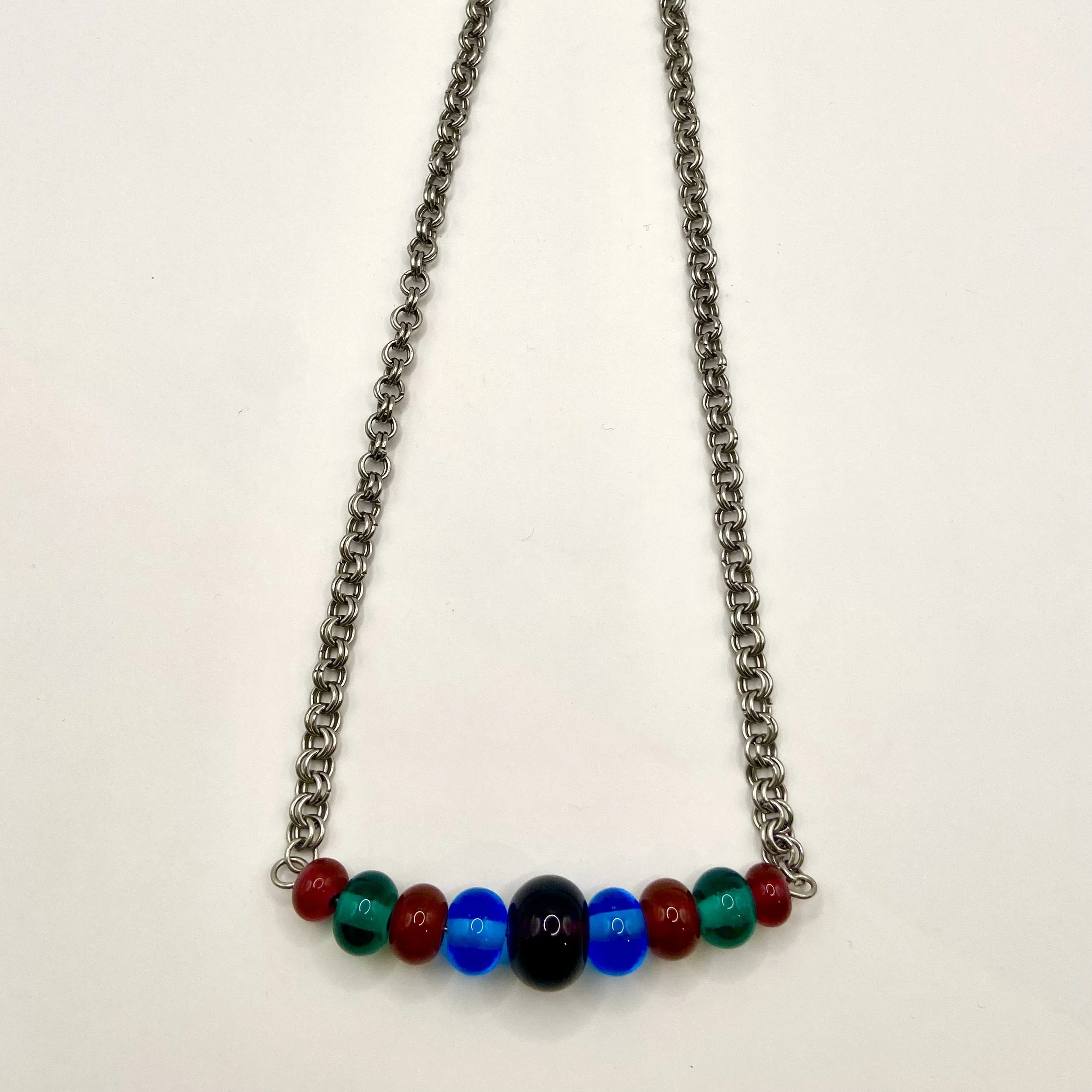 Chainmail Necklace with Handmade Beads