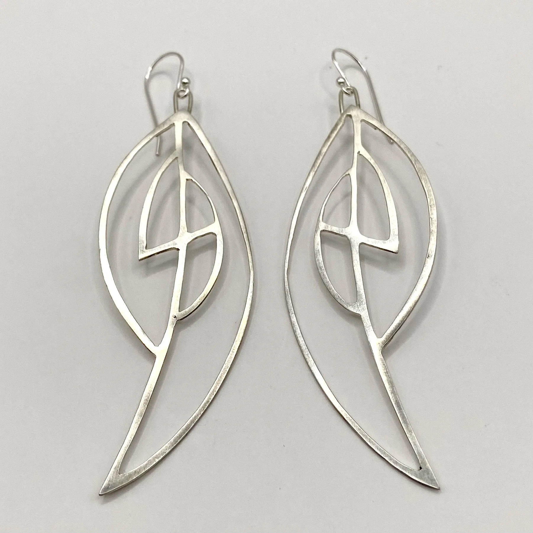 Abstract Sterling Silver Cutout Shape Earrings