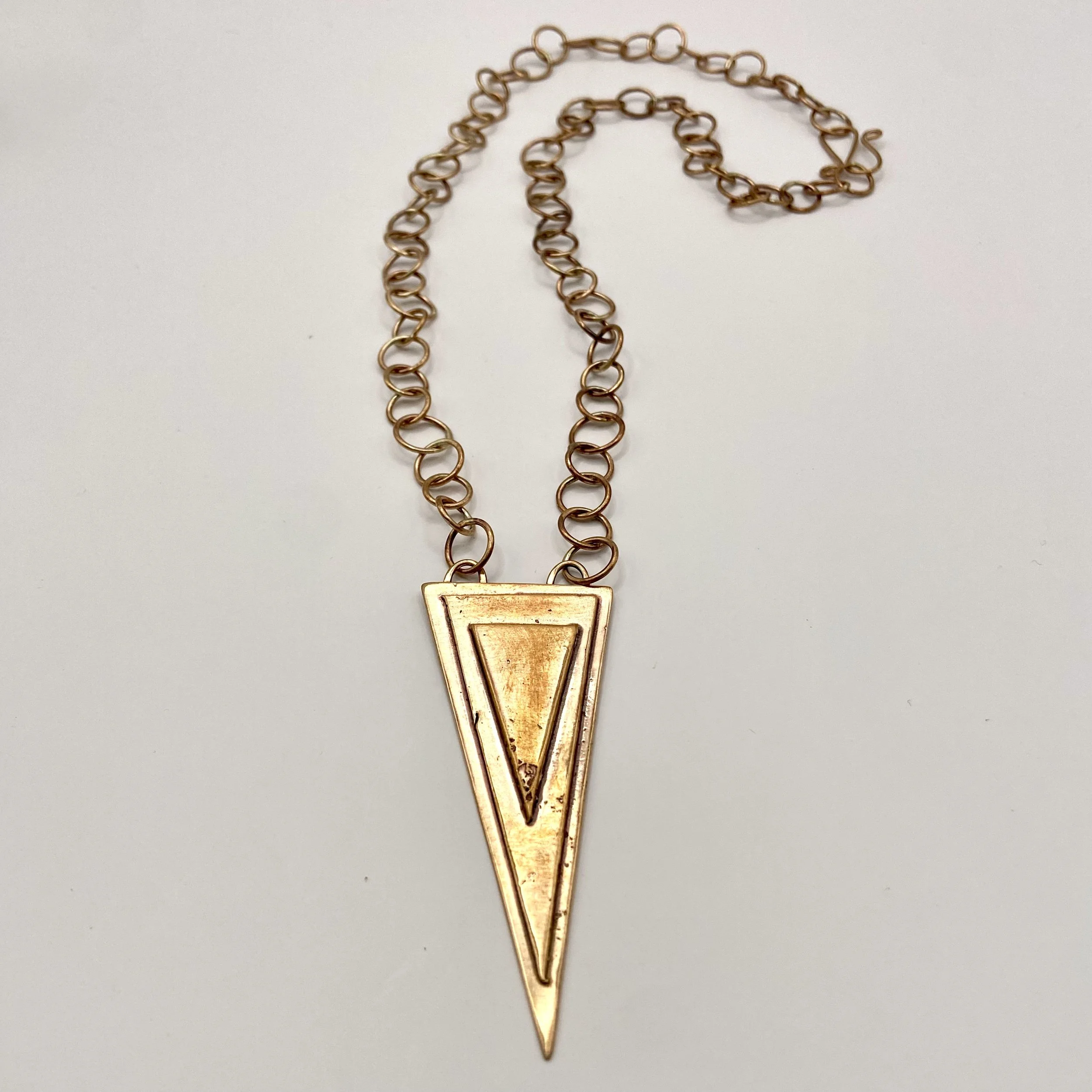 Ancient Bronze Triangle Pendant Necklace