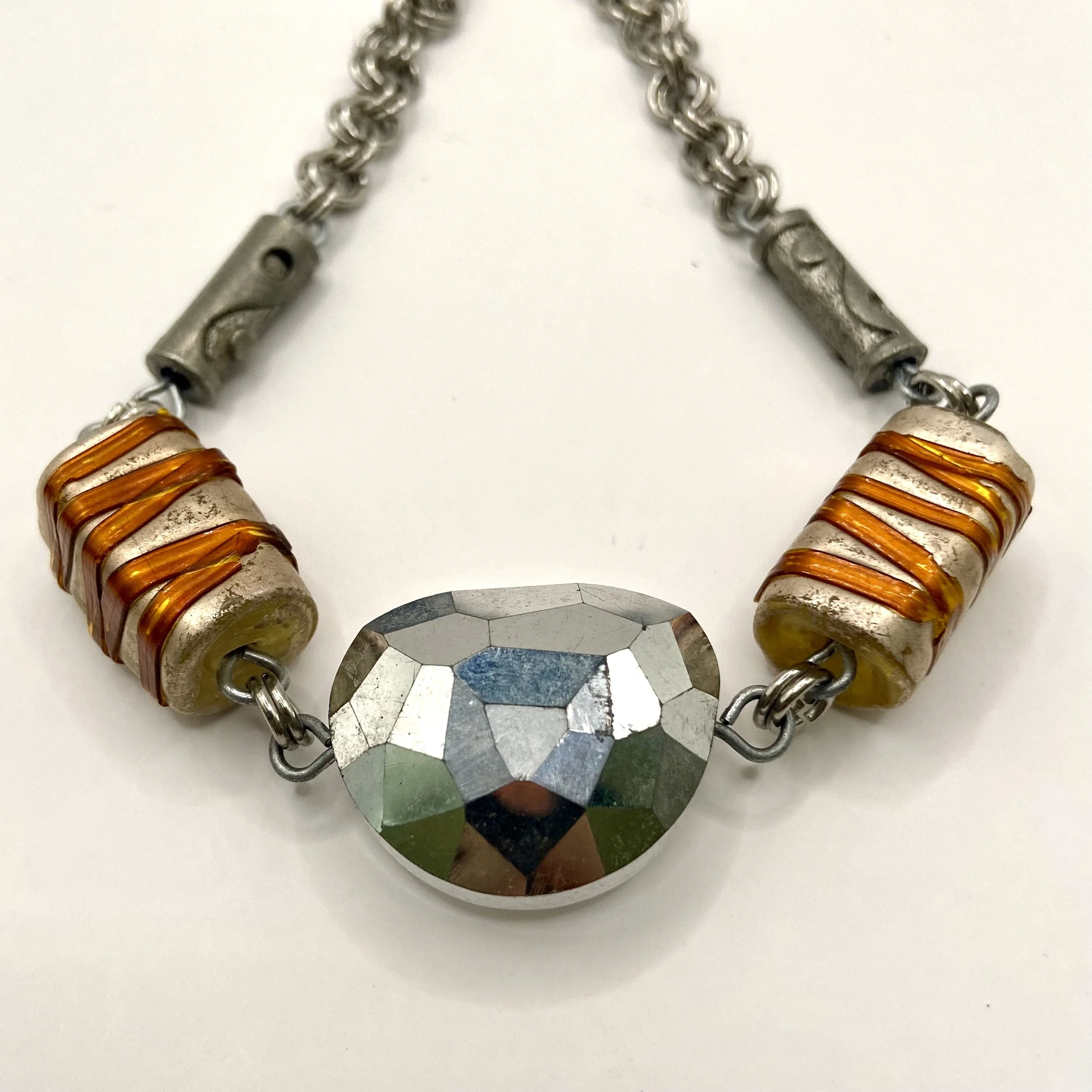 Chainmail Necklace with Silver & Copper Beads