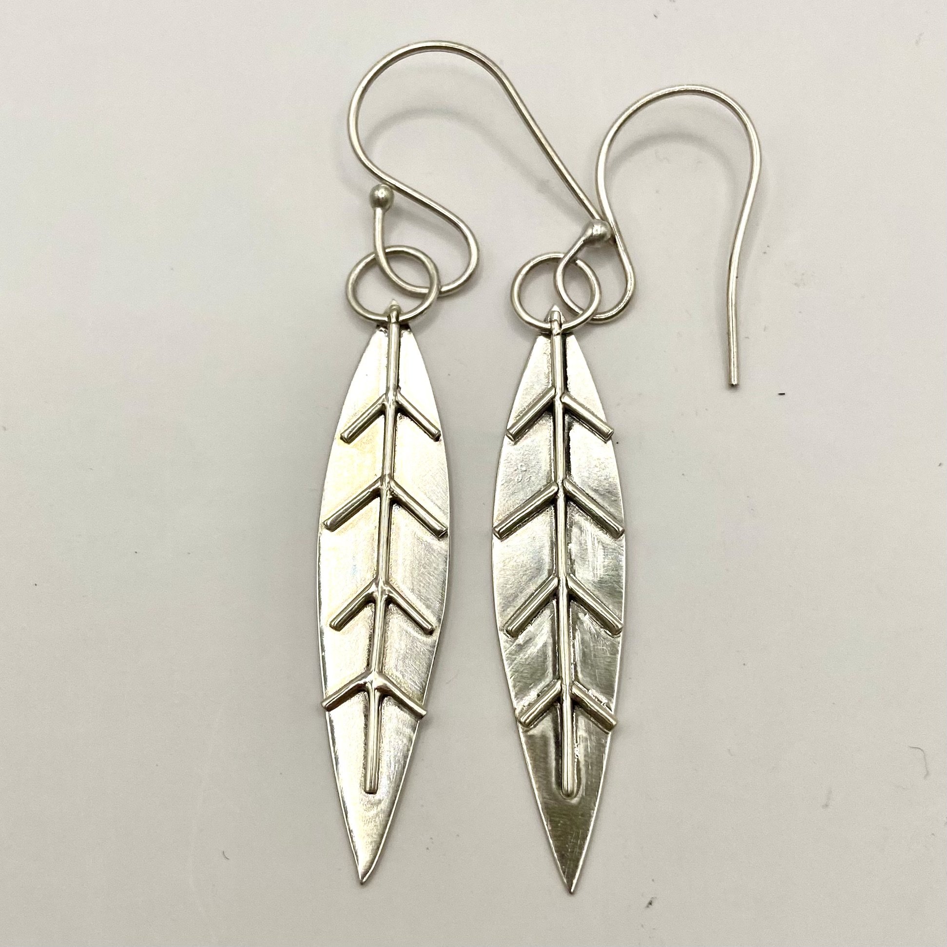 Sterling Silver Leaf Vein Earrings