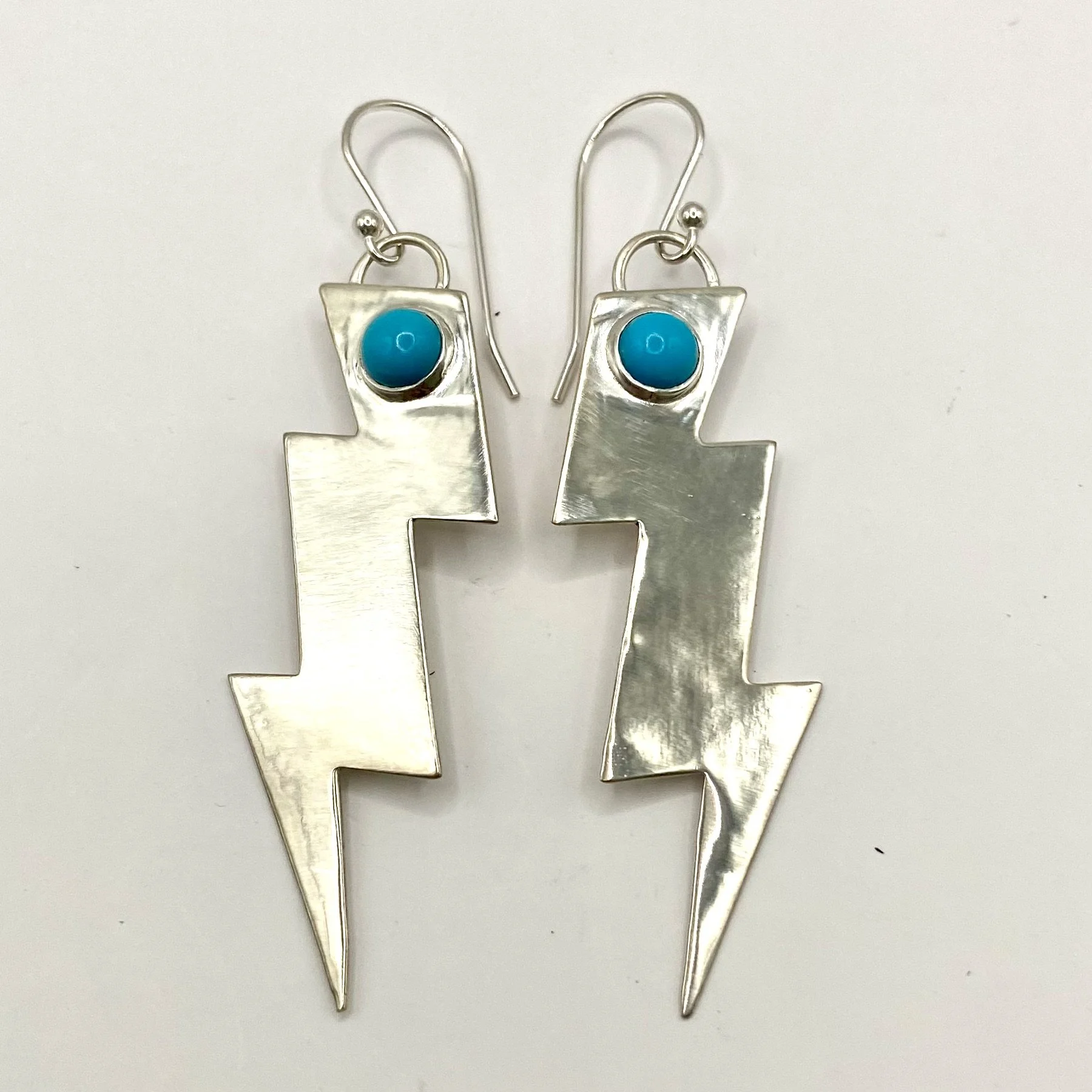 Sterling Silver Lightning Bolt Earrings with Turquoise