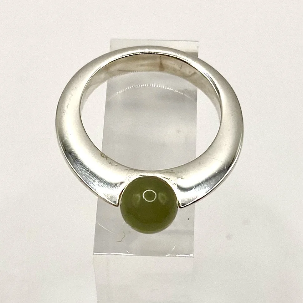 Sterling Silver Jade Bead Ring