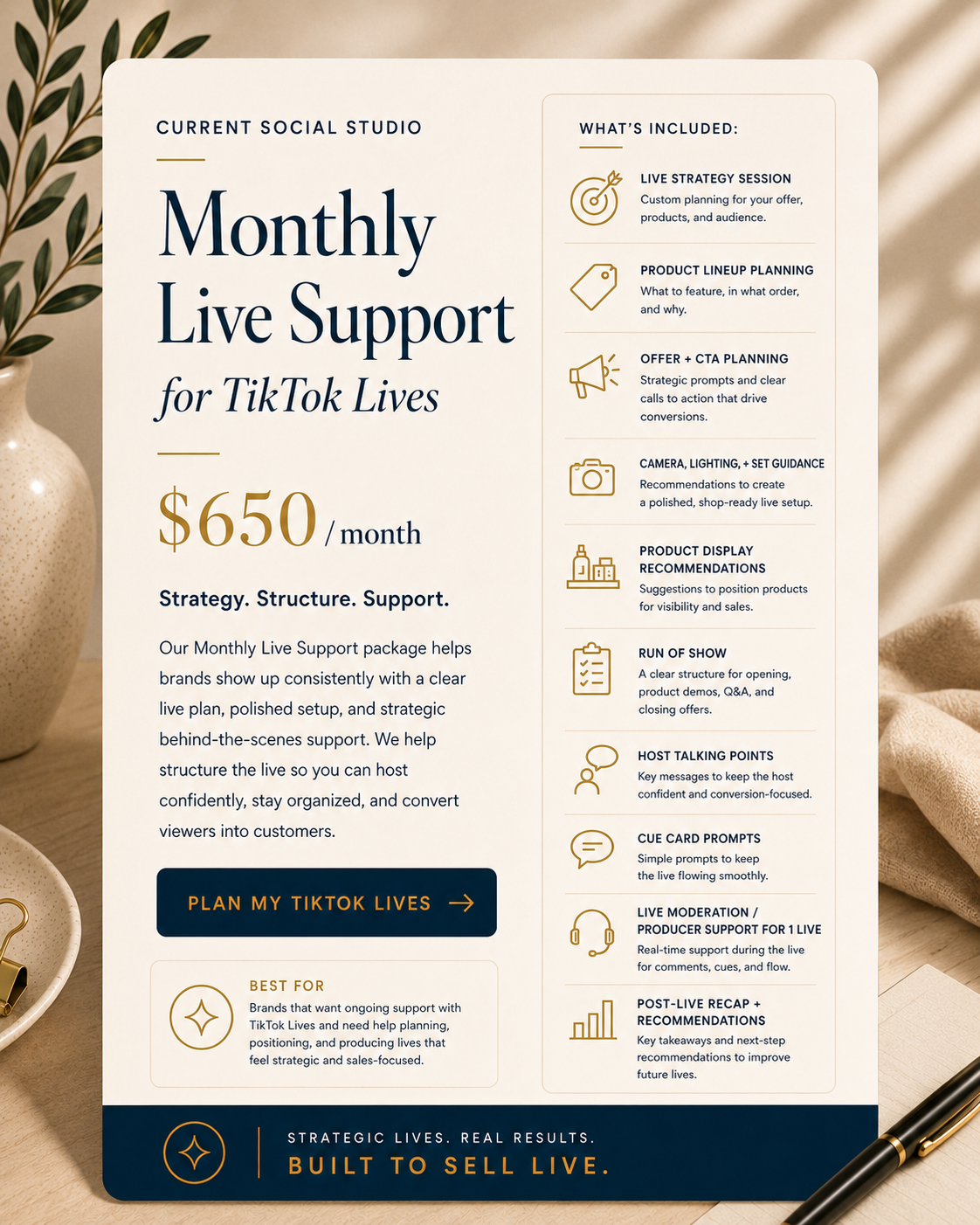 TikTok Live Monthly Live Support — $650/month