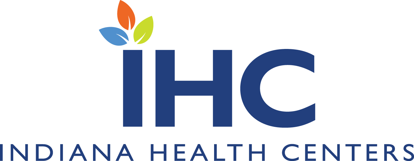 Logo of Indiana Health Centers, with the letters 'IHC' and colored leaves above, and the text 'Indiana Health Centers' below.