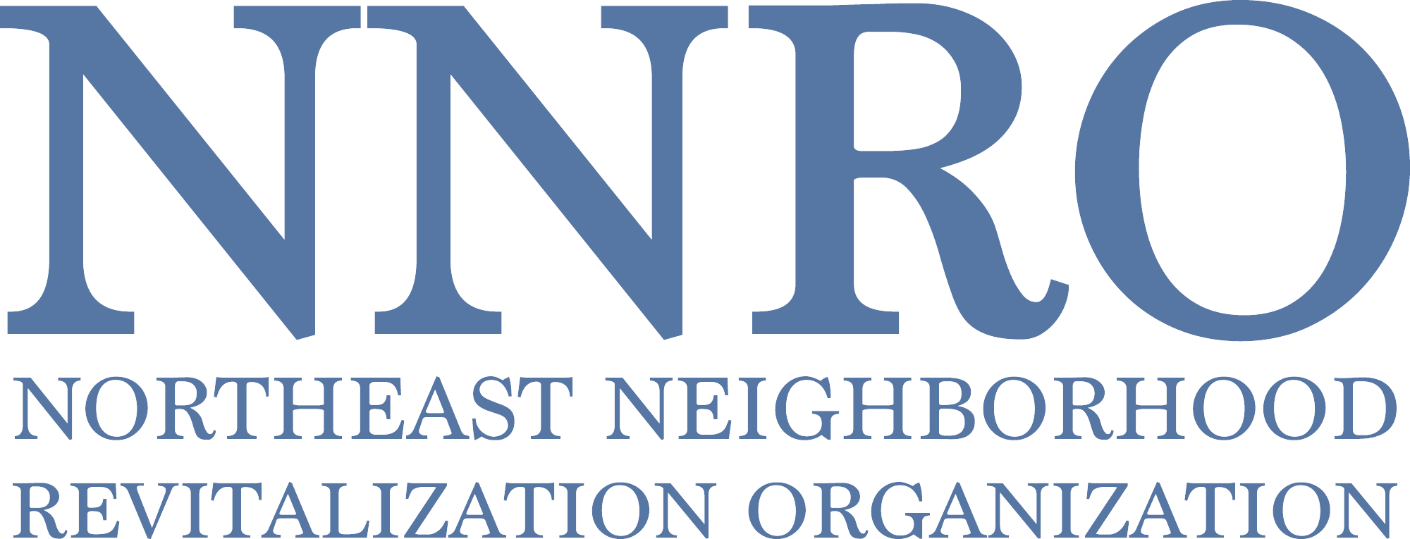 Logo of the Northeast Neighborhood Revitalization Organization with large blue text 'NNRO' and smaller blue text 'Northeast Neighborhood Revitalization Organization' beneath.