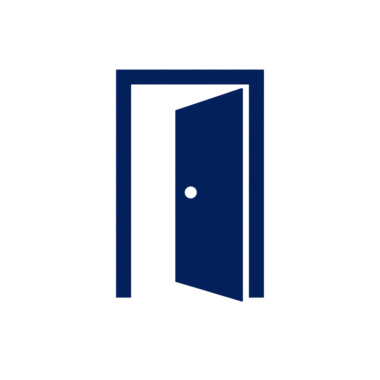 Dark blue icon depicting an entrance.