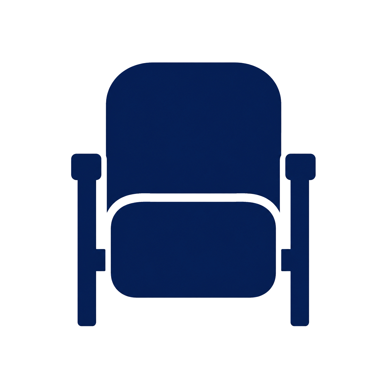 Dark blue icon depicting a stadium chair..