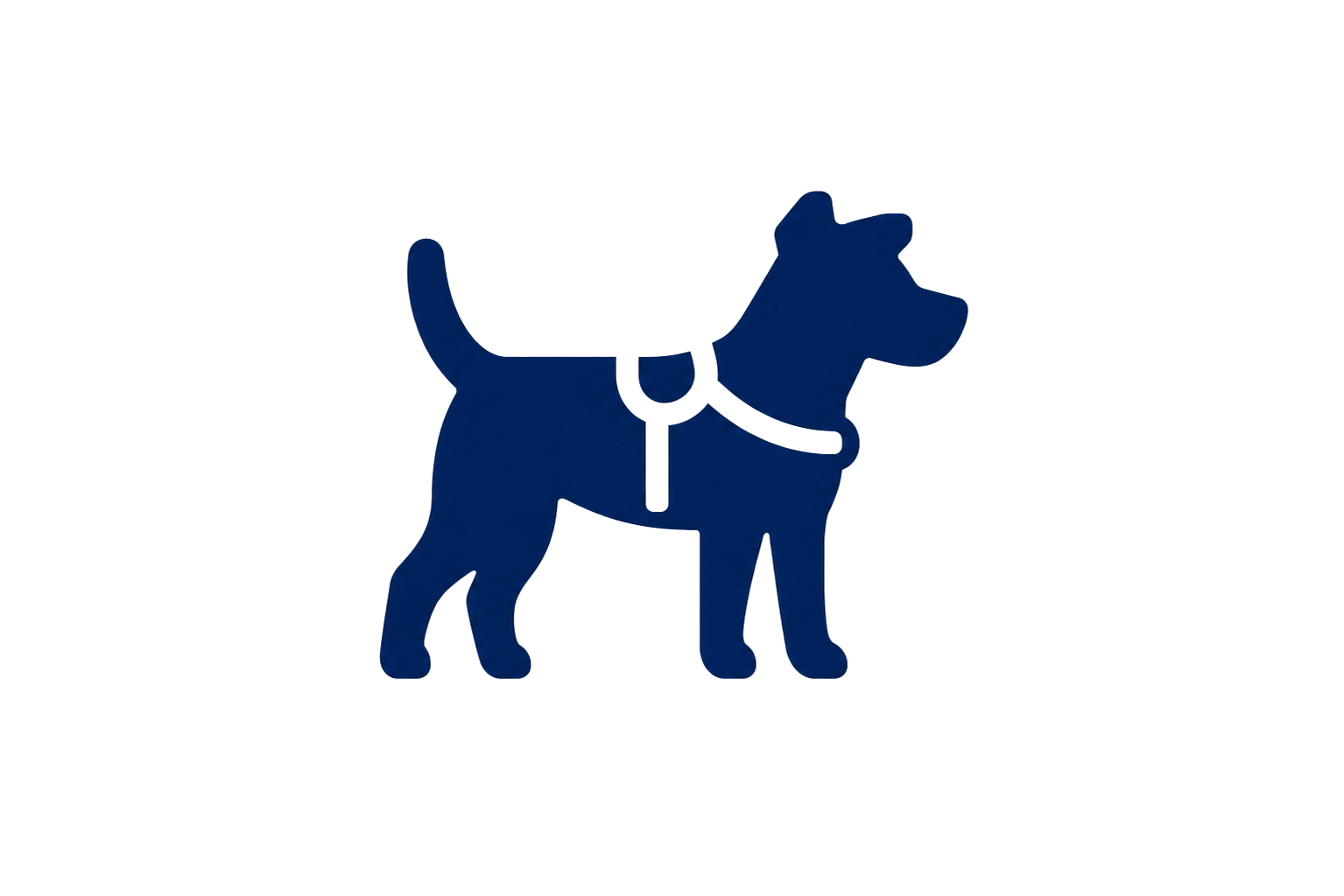 Dark blue icon depicting a service dog.
