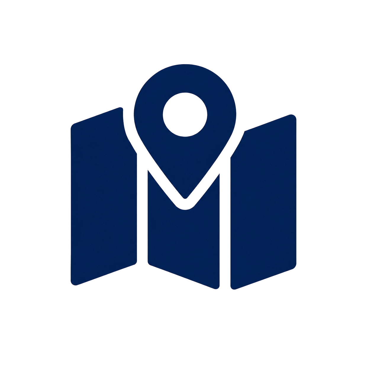 Dark blue icon depicting a map.
