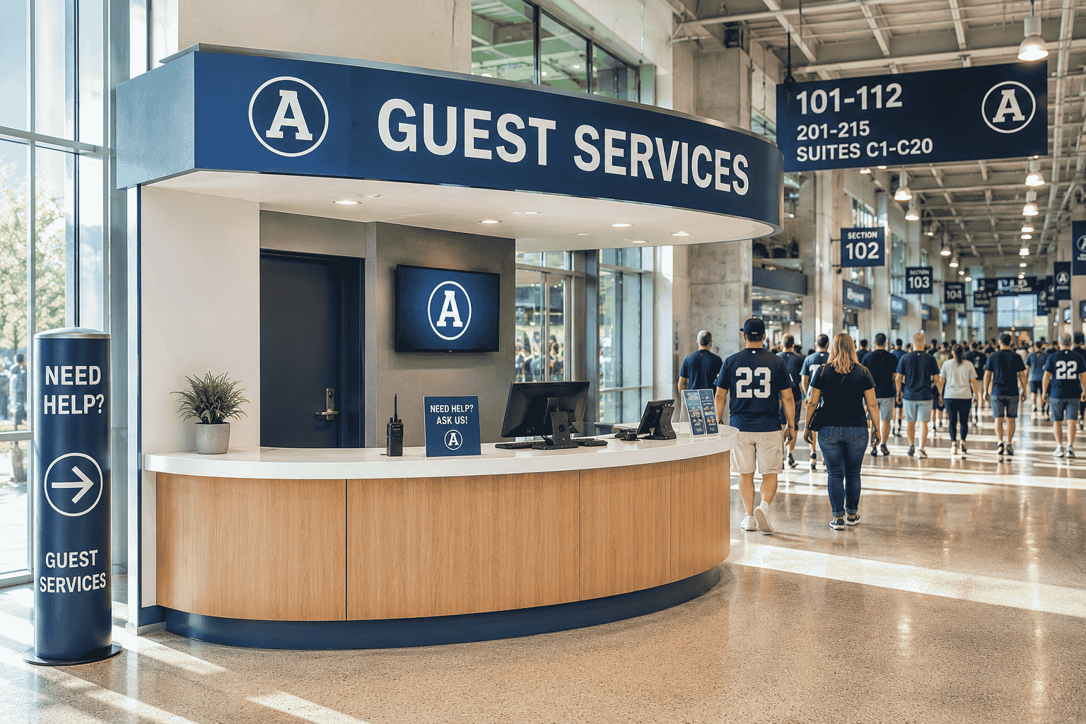 A view of the arenas guest service booth.