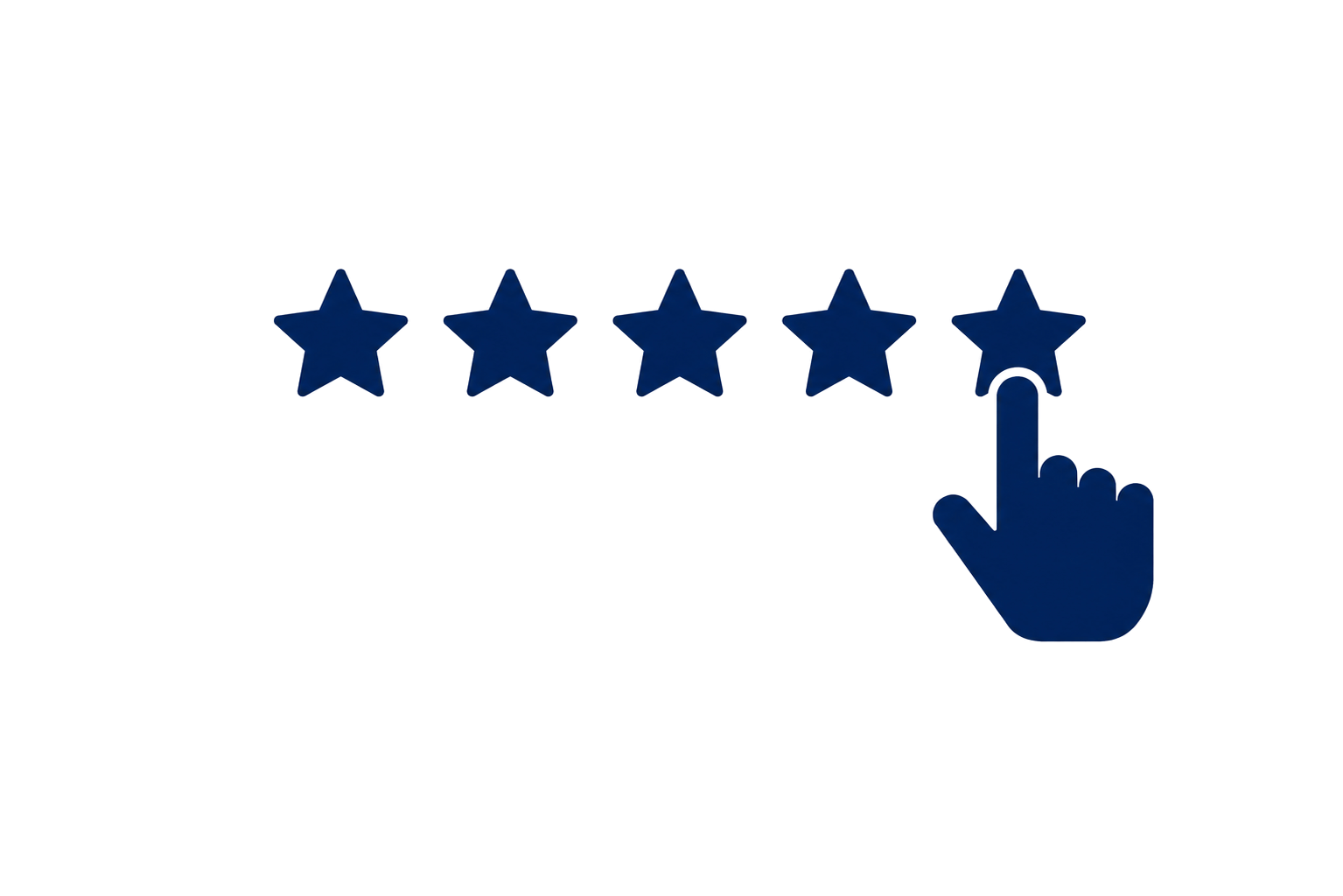 Dark blue icon depicting a 5 star rating for feedback.