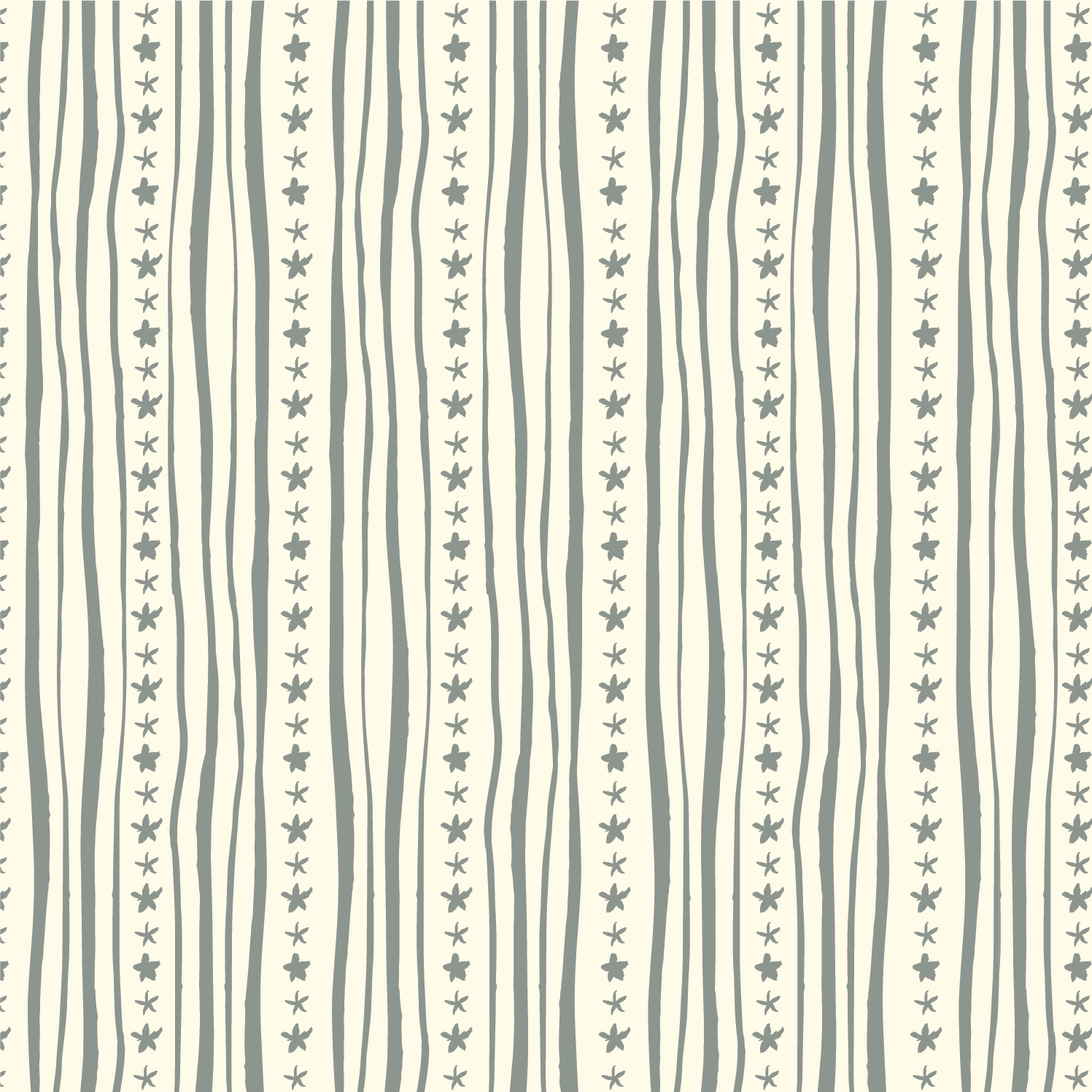 Pattern with vertical, wavy lines and star-shaped and plus-shaped symbols in alternating rows.