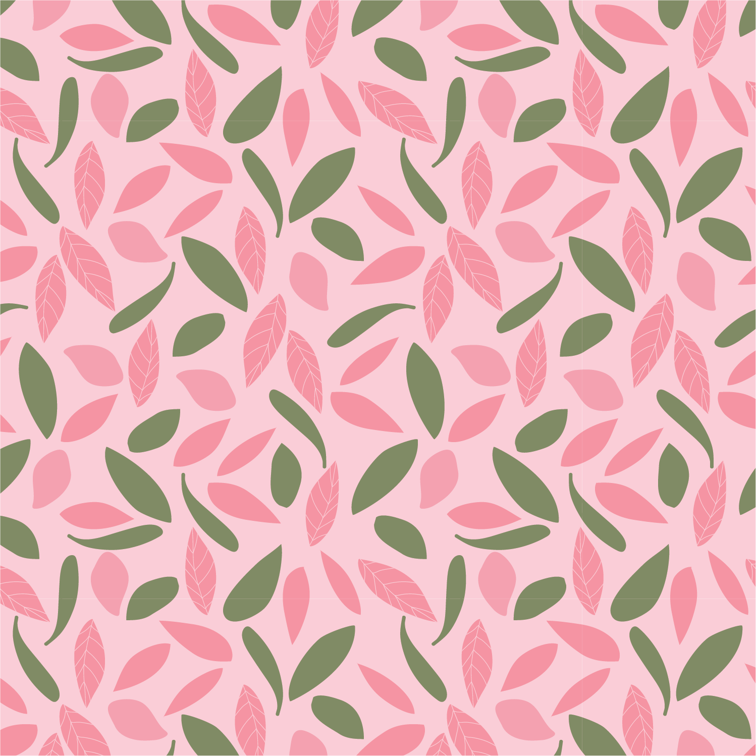 Pattern of pink and green leaves on a light pink background.