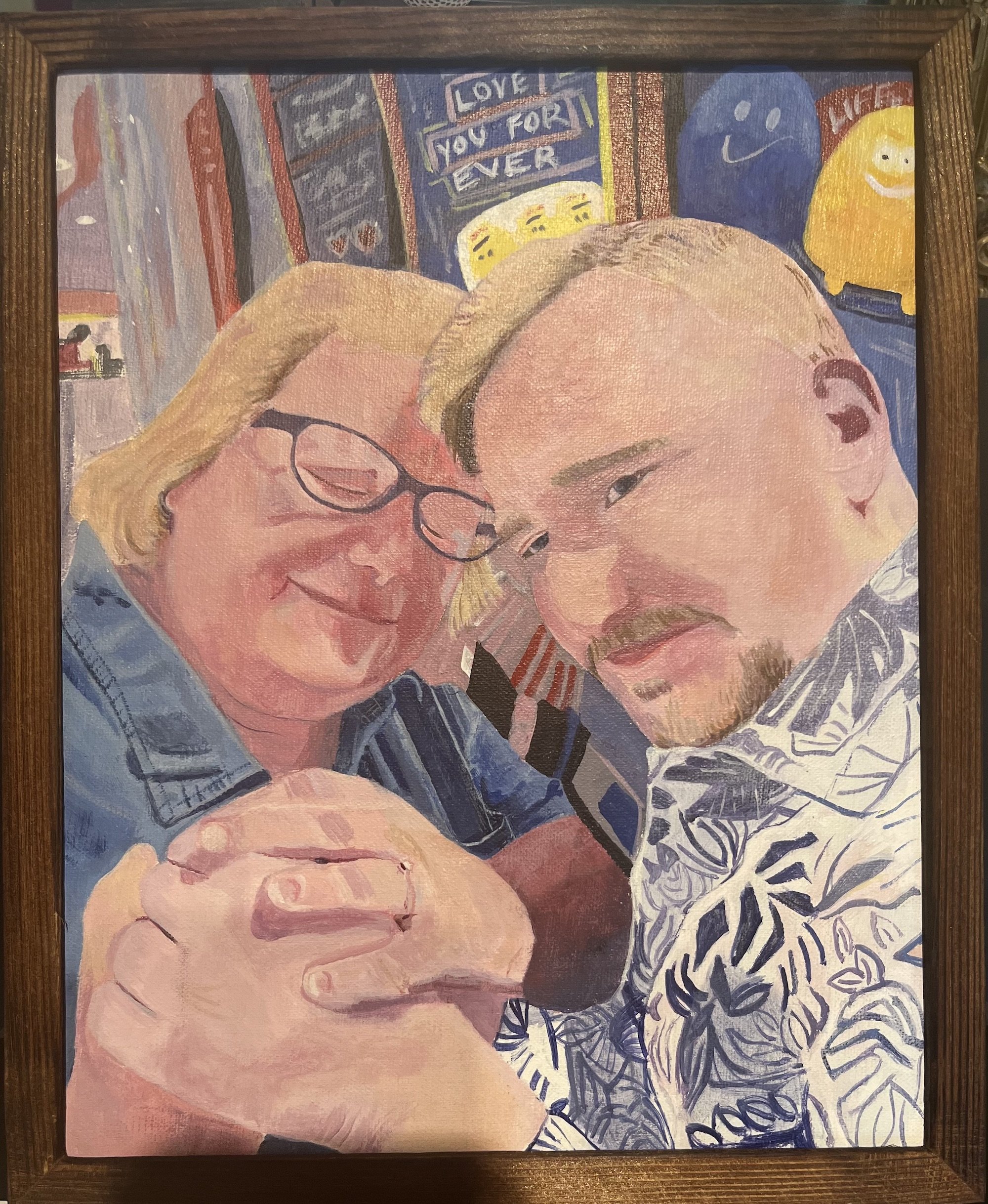 Portrait painting of a couple holding hands