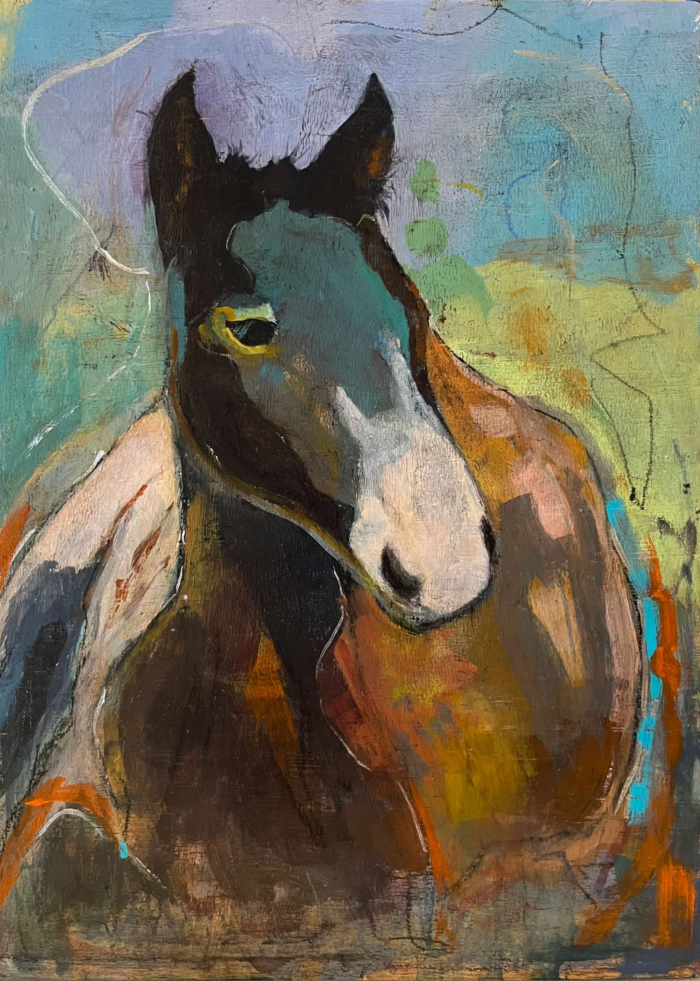 Painting of a horse lying down