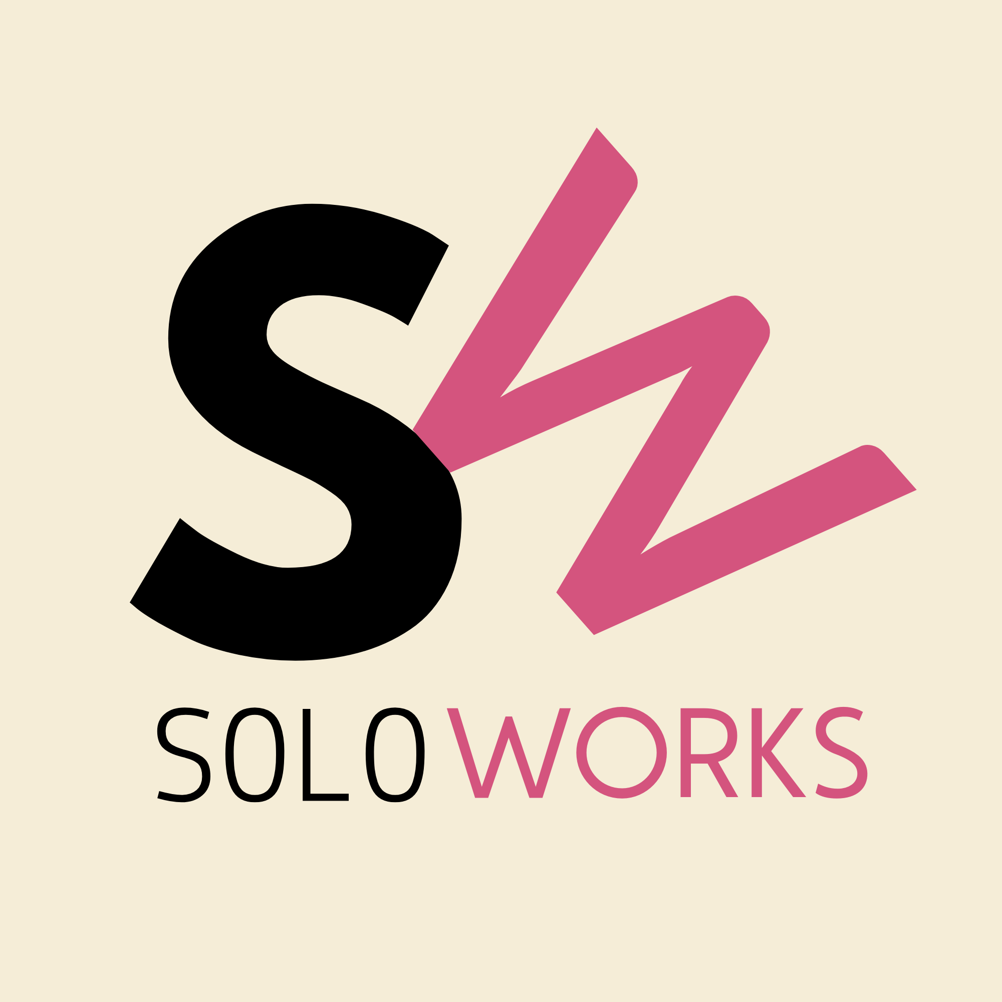 Close-up of colorful text with the words 'Solo Works' on a light background.