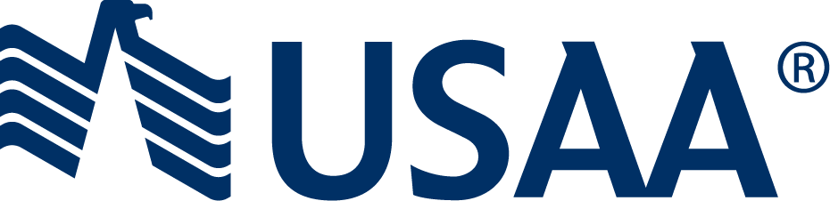 USAA logo with a stylized blue Pentagon design and the text 'USAA' in blue letters.