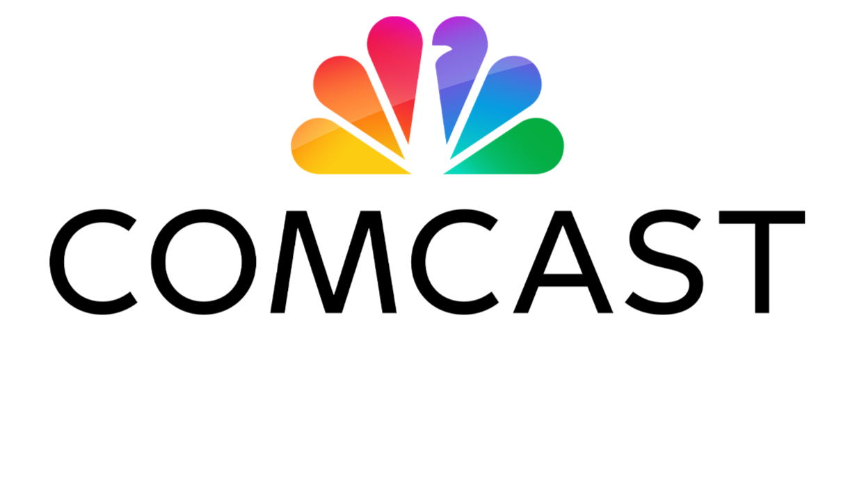 NBC Comcast logo with a multicolored peacock and black text reading 'COMCAST'