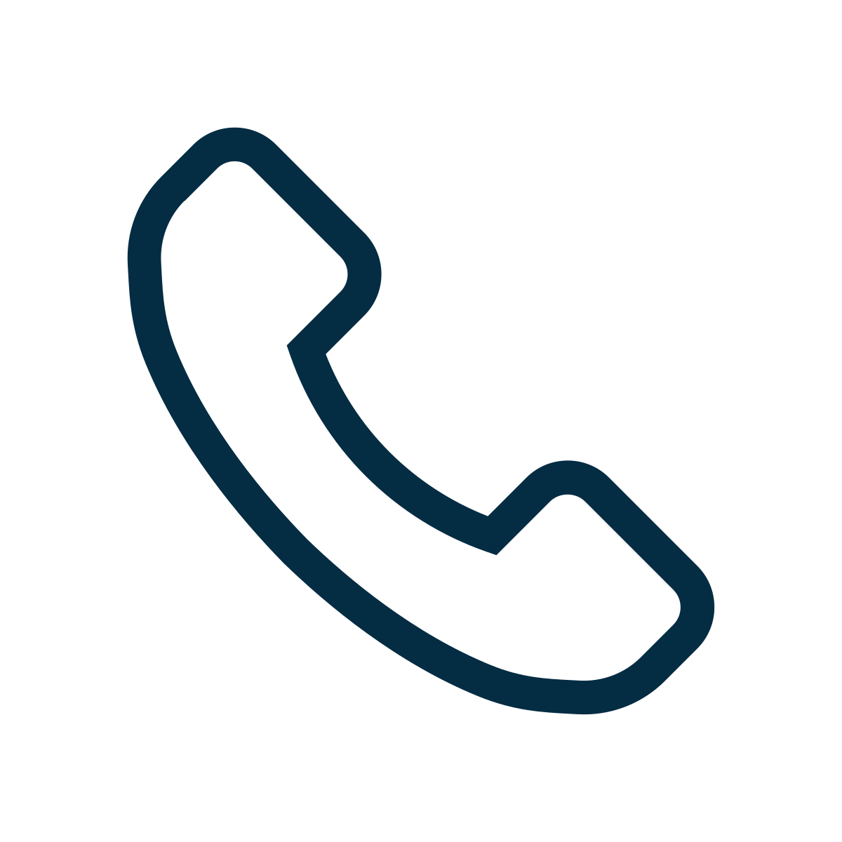 Icon of a telephone handset in blue outline.