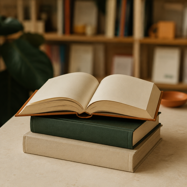 A reader discovering books on a shelf