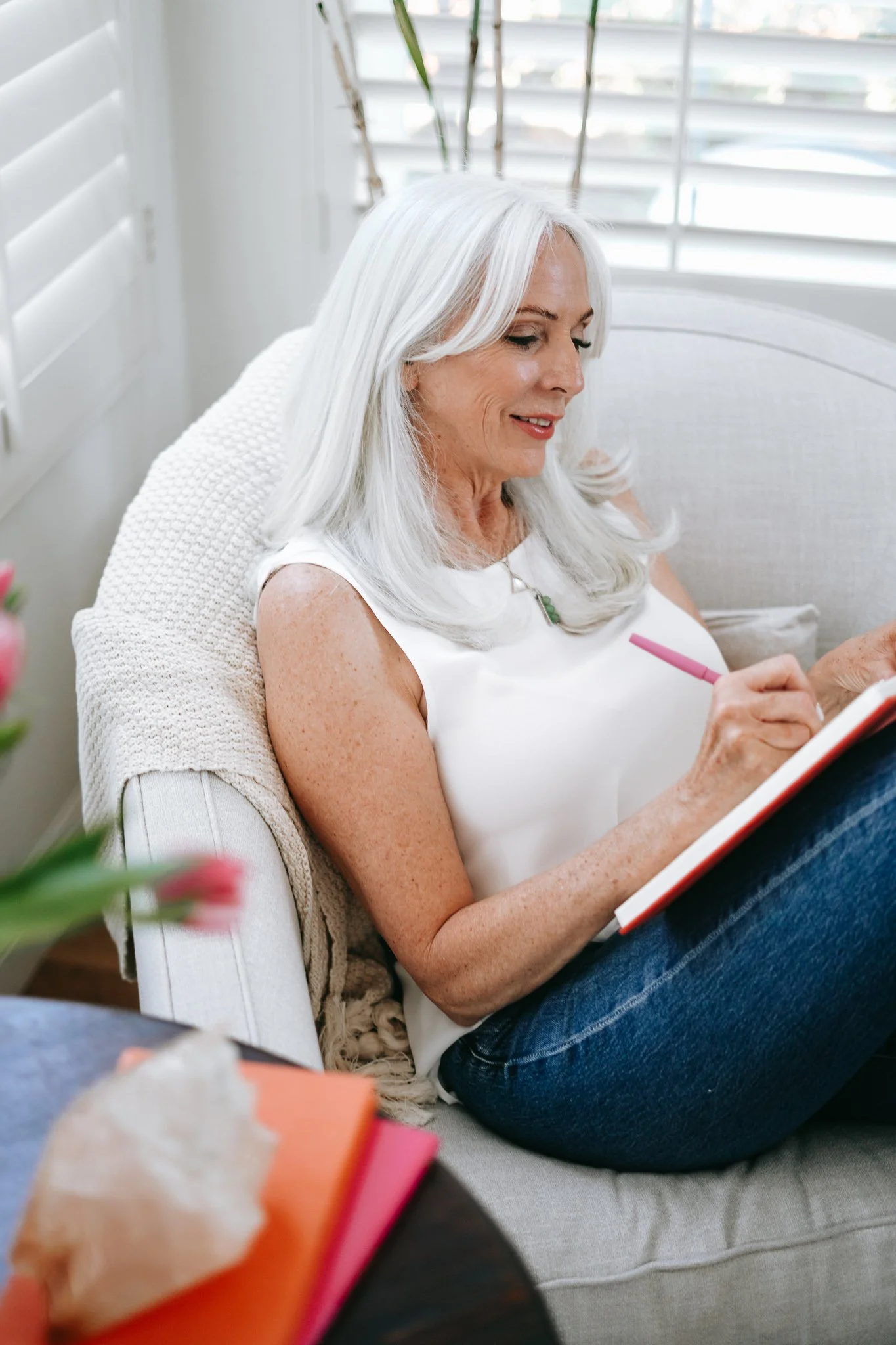 Arden Reece reflecting and writing about color wisdom and intuitive guidance