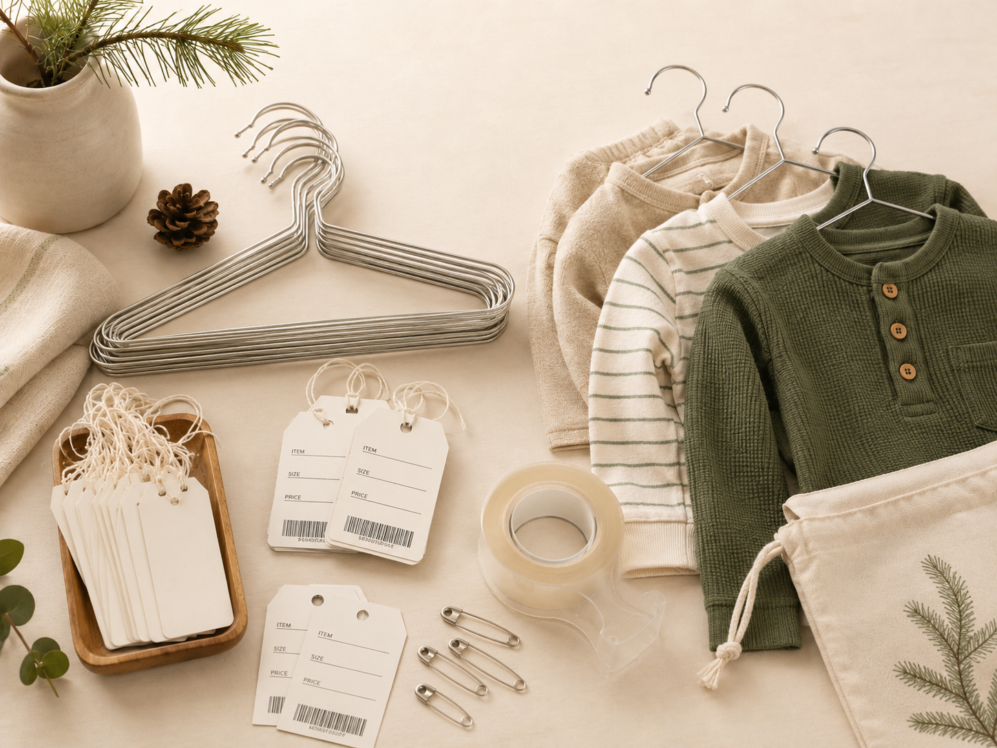 clothing hangers and tags