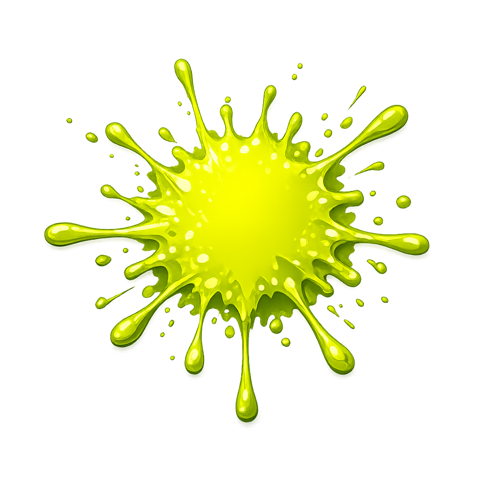 Bright yellow-green paint splash on a black background.