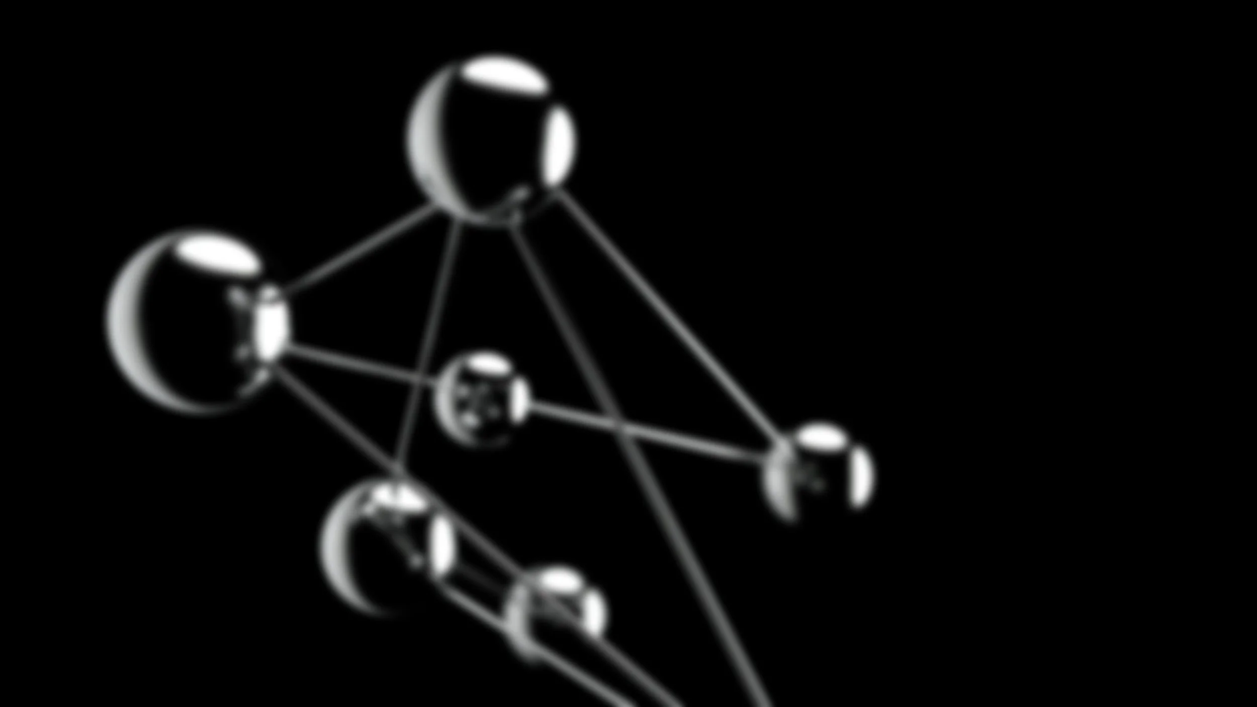Scientific diagram of a molecular structure with interconnected spheres and rods, shown in metallic silver on a black background.