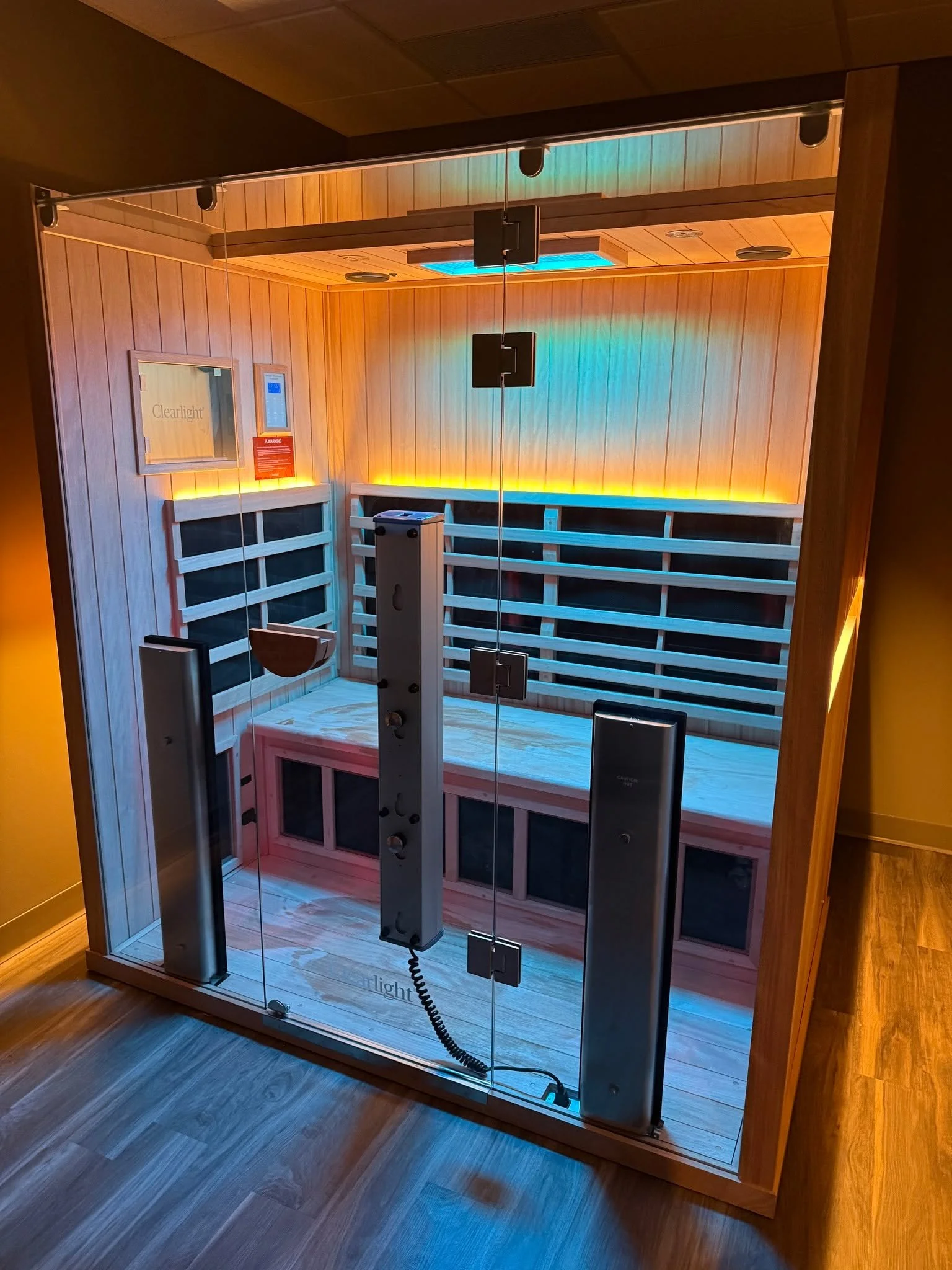Traditional saunas make you sweat. Infrared sauna goes deeper. 

Infrared uses radiant heat designed to warm the body more directly at lower temperatures, creating a more effective experience for: 
&bull; deeper muscle relaxation
&bull; post-workout 