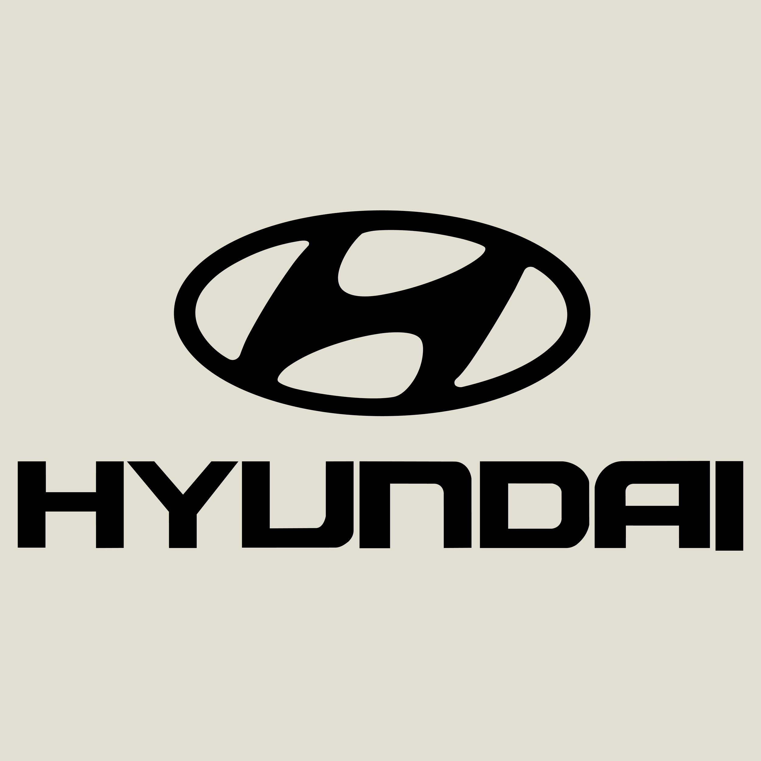 Hyundai logo in black on a white background, with the text 'HYUNDAI' beneath it.