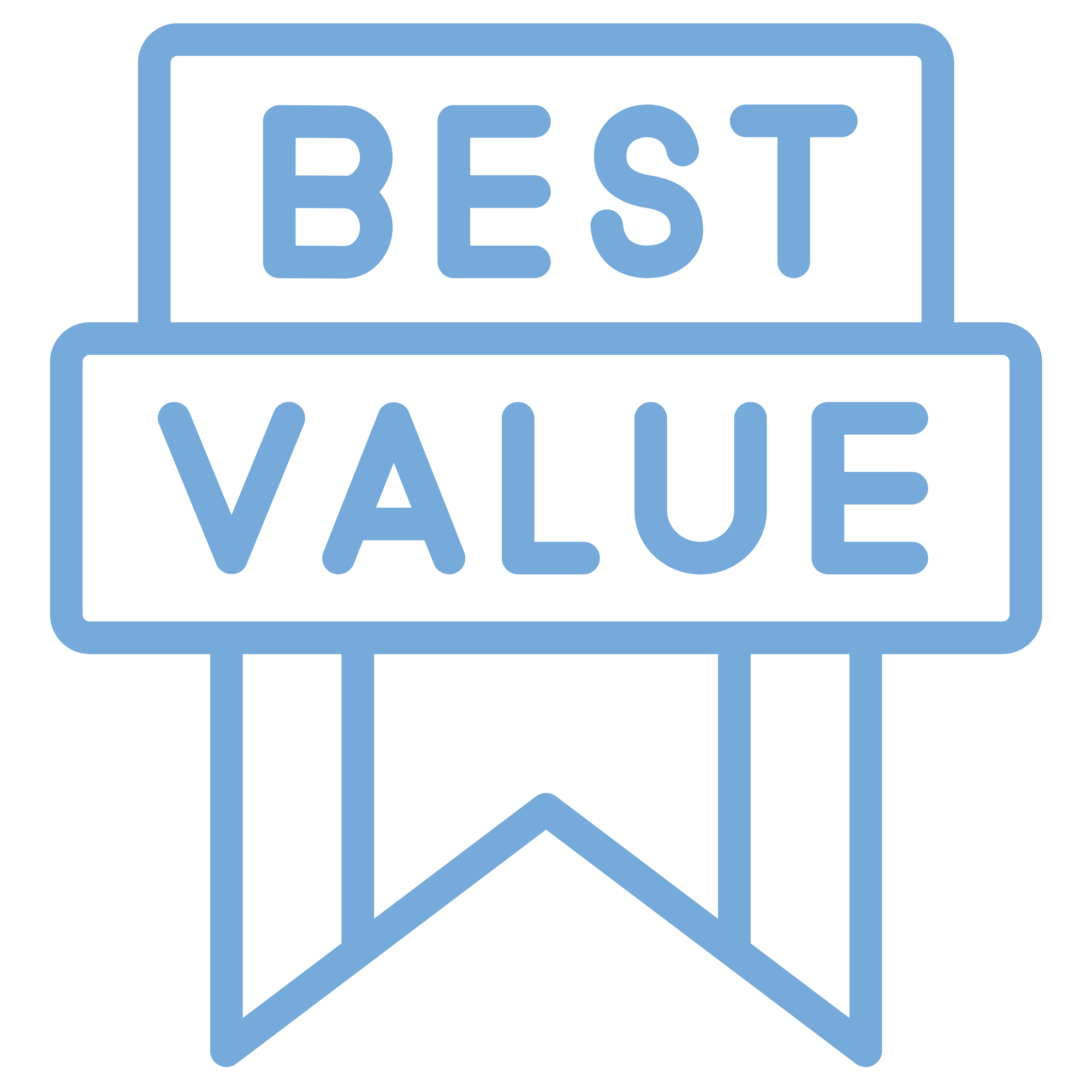 A sign with the words 'Best Value' in blue text, designed in a minimalist style.