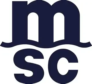 Close-up of a black and white logo with the letters 'm', 's', 'c' stacked vertically