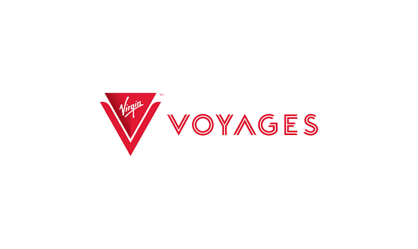Virgin Voyages logo with a red 'V' and the words 'Virgin Voyages' in red text.