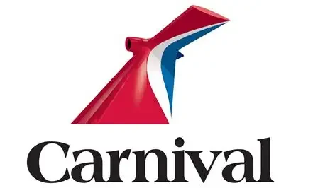 Carnival cruise line logo featuring a stylized red, white, and blue whale tail with the word 'Carnival' underneath.