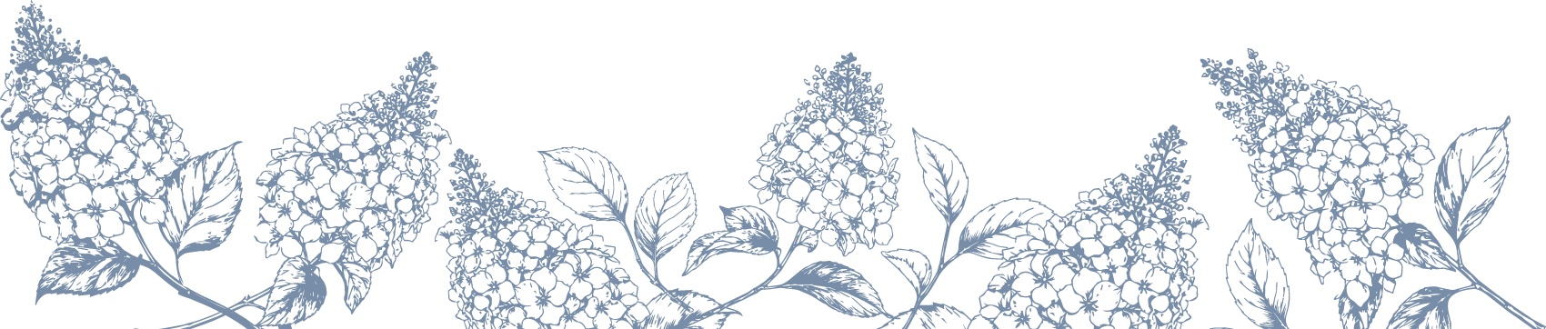 Decorative border of outlined flowers and leaves in dark blue on a black background.