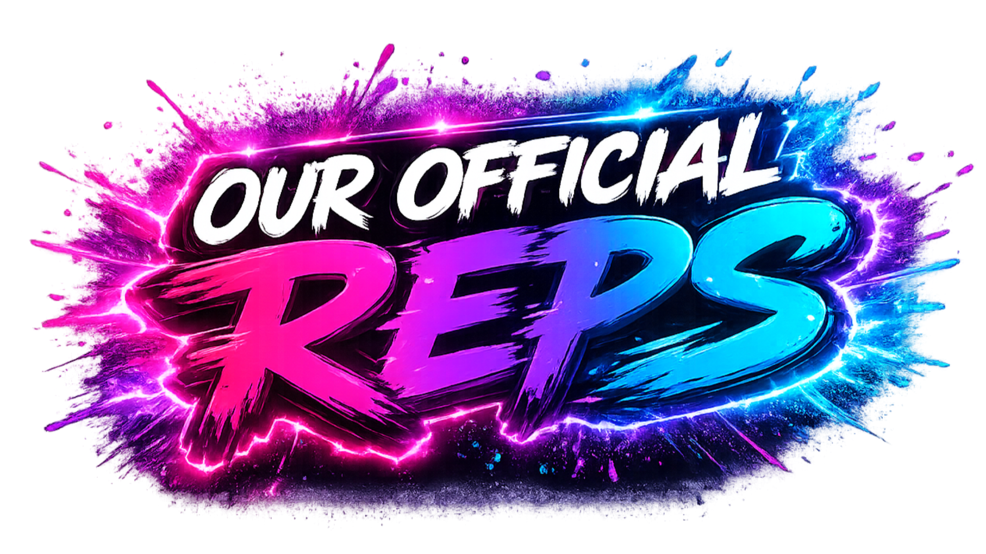 Colorful neon-style logo with the text 'Our Official Reds' and a splash of vibrant pink and blue colors.