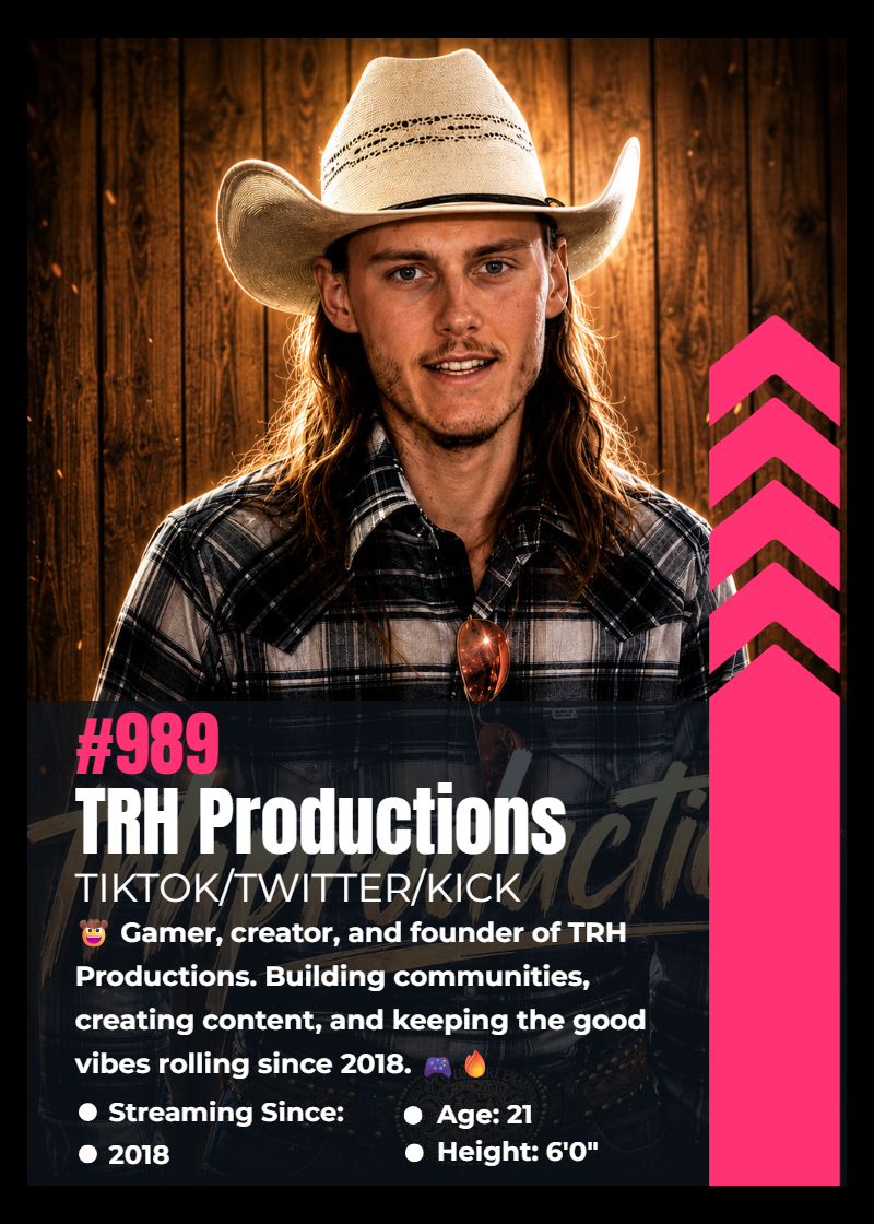 A young man with long hair, wearing a white cowboy hat and a plaid shirt, standing in front of a wooden background, smiling at the camera.