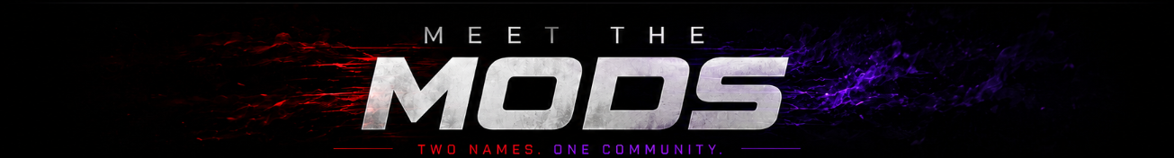 Graphic promoting the esports team 'The Mods' with a black background, red and purple abstract smoke effects, and the team name in large silver and white letters.