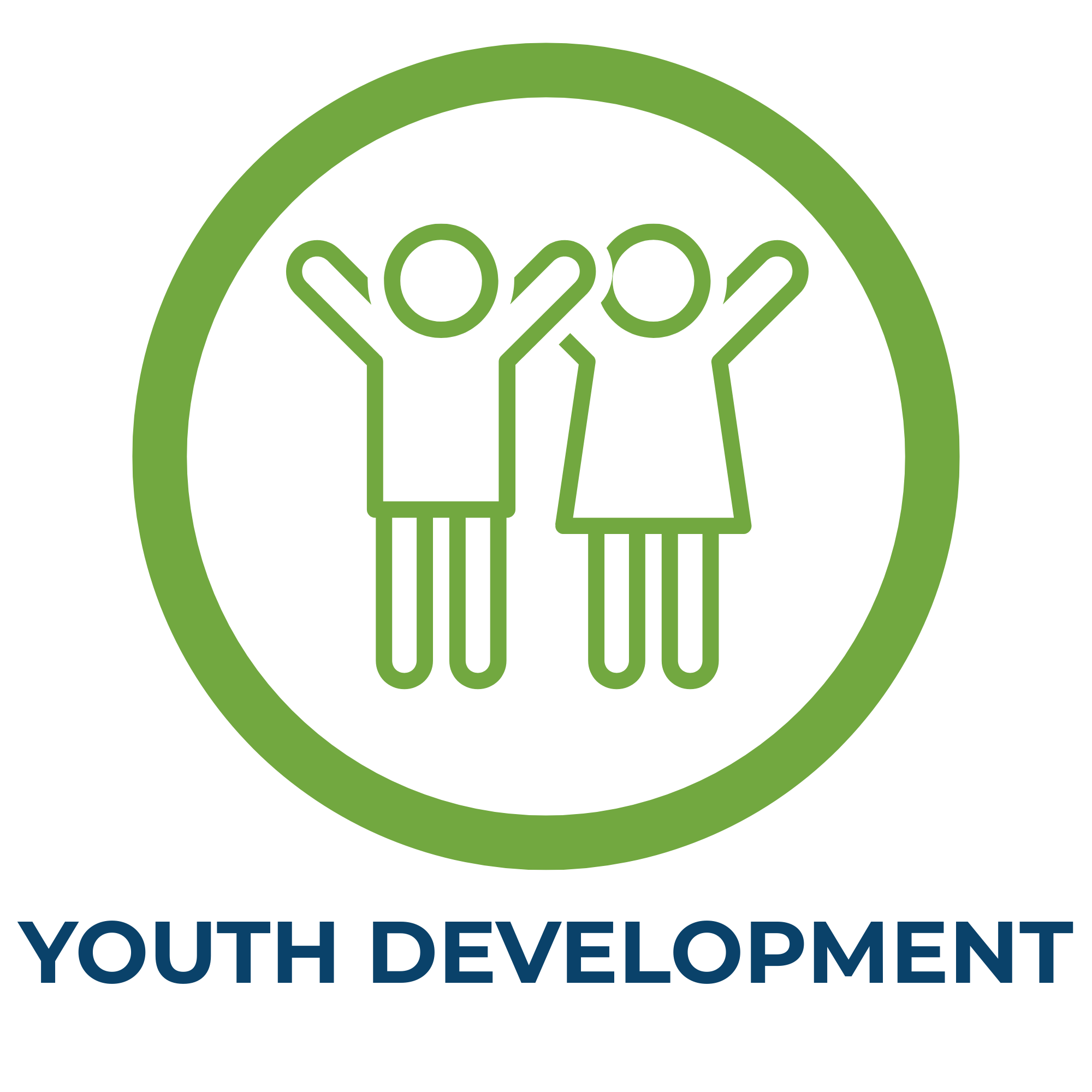 Logo for Youth Development, featuring two stylized green human figures holding hands inside a green circular border with the year 2022 at the top.