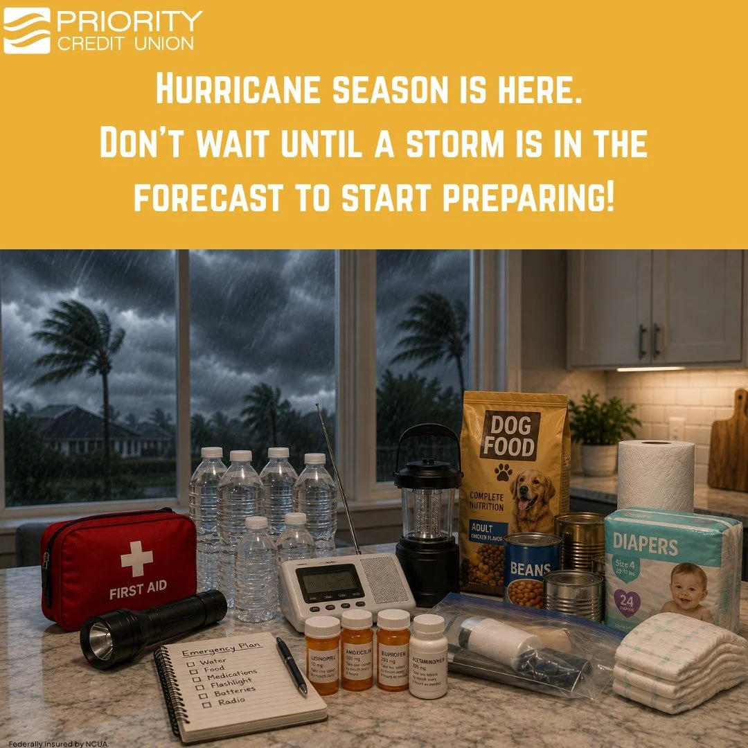 Hurricane season is here. Don&rsquo;t wait until a storm is in the forecast to start preparing! With Priority Cash, eligible members can access up to $2,500* for hurricane essentials like water, batteries, medications, pet supplies, fuel, and more. ✓