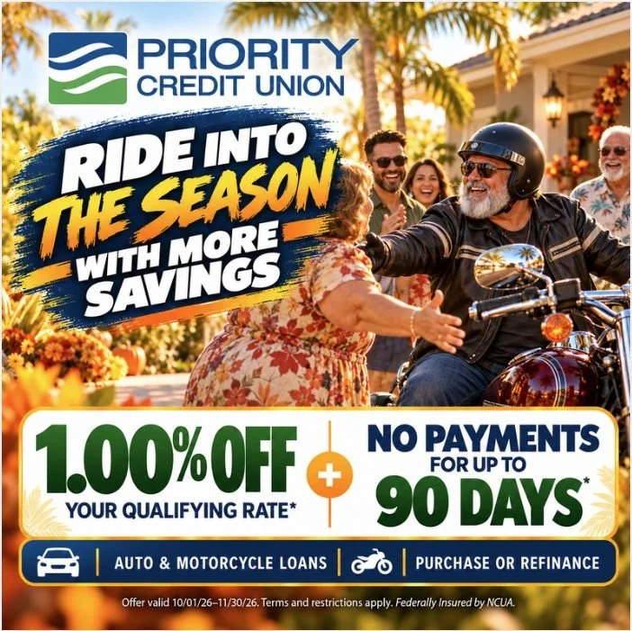 If you&rsquo;ve been thinking about a new vehicle or refinancing your current loan, now is a great time to take action. Get 1.00% off your qualifying auto or motorcycle loan rate* plus no payments for up to 90 days*. Purchase or refinance. Save more 