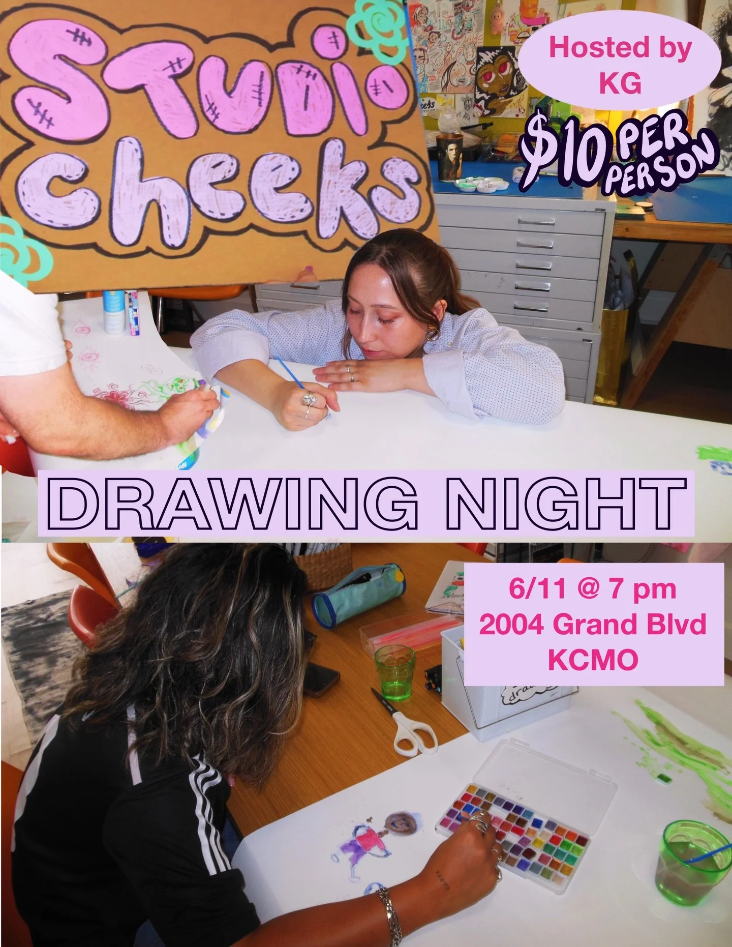 Drawing Night at Cheeks Studio this Thursday at 7pm!! Spend some time with KG in the studio, creating art at all levels, make some new friends, and maybe even just chill in a cool new space :) 
Tickets are live on our website now, linked in the bio! 