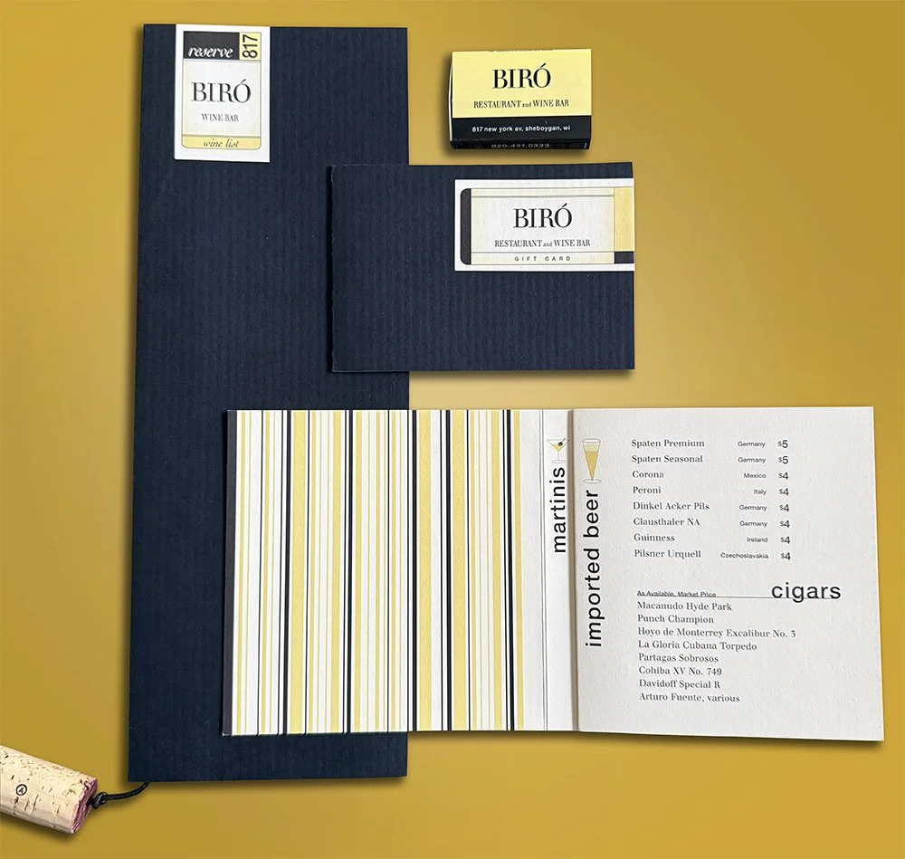 Biro Menu collection gift card and match book layout design.jpg